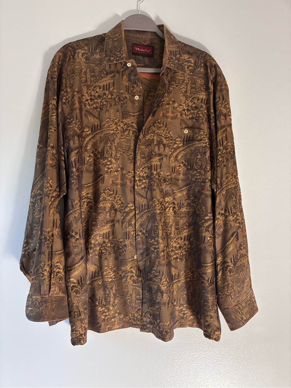 Ornate Vintage Silk  Patterned Men's Button down Dress shirt.